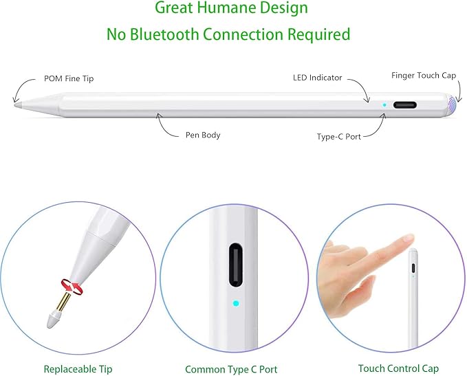 Stylus Pencil for iPad 8th/9th/10th Generation 10.2Palm Rejection Stylus Pen Compatible with Apple Pencil 2nd Generation for iPad 8th/9th/10th Generation 10.2 InchWhite
