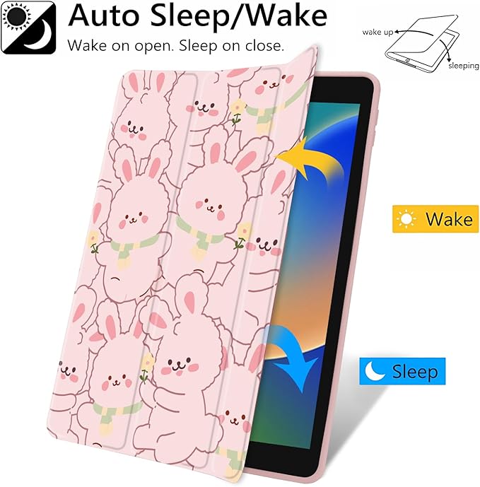 Lovely Rabbit Case for iPad Air 11 M3(2025)/ M2(2024)iPad Air 5th(2022)/ 4th (2020) Gen 10.9 Clear Hard Back Hybrid Casewith Pencil Holder Trifold Stand Tablet Cover for Women