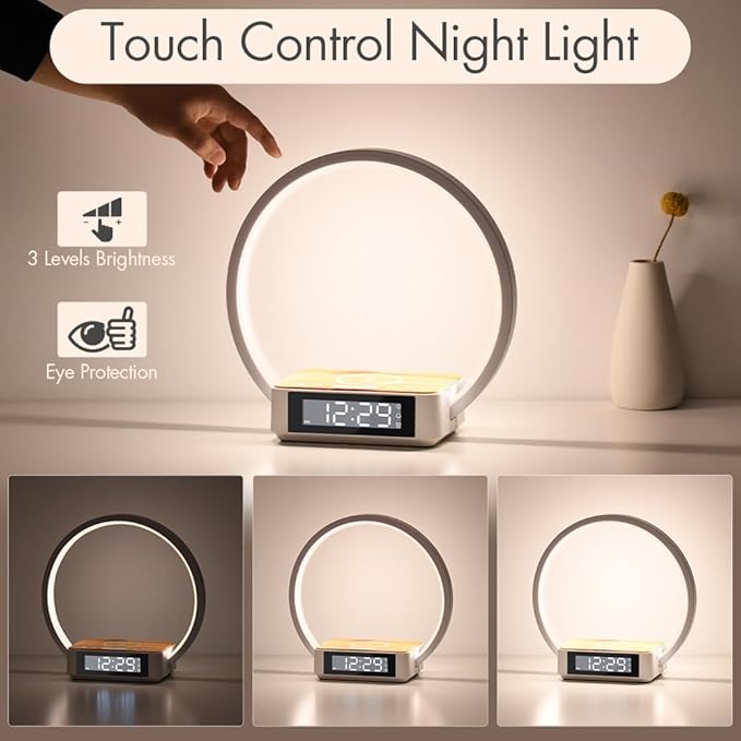 Wireless Charging Station with Alarm ClockBedside Lamp with Sunrise Wake-Up LightWireless Phone ChargerTouch Table Lamp with 3 Brightness LevelsIdea Gifts for WomenMenTeensAdults