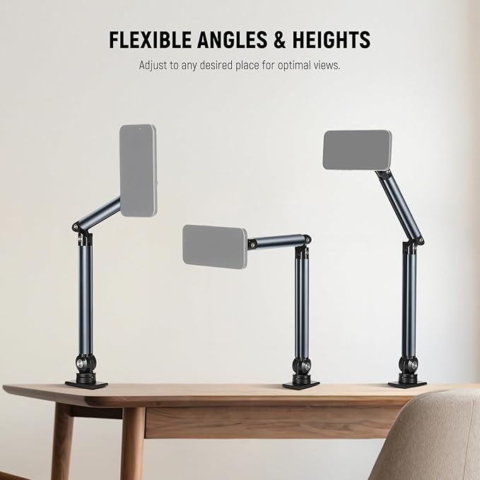 NEEWER Basics Magnetic Cell Phone Holder Stand for Desk &amp Bed Tension Adjustable Overhead Desk Mount Compatible with MagSafe iPhone 16 15 Pro Max Plus 14 13 12 for Video Recording Filming PA089