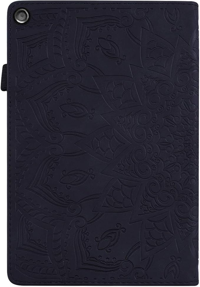Fire HD 10 Case 9th/7th Generation (2019/2017) 10.1 with Pencil Holder Elastic Band Pocket Multi-Angle Stand Magnetic Folio Wallet PU Leather TPU Shockproof Cover Black Paisley Flower