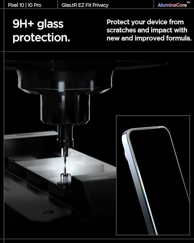 Spigen AluminaCore Tempered Glass Screen Protector [GlasTR EZ FIT - Privacy] designed for Pixel 10 Pro | Pixel 10 | Pixel 9 Pro | Pixel 9 [2 Pack] Aluminum-Enhanced Durability and Impact Resistance
