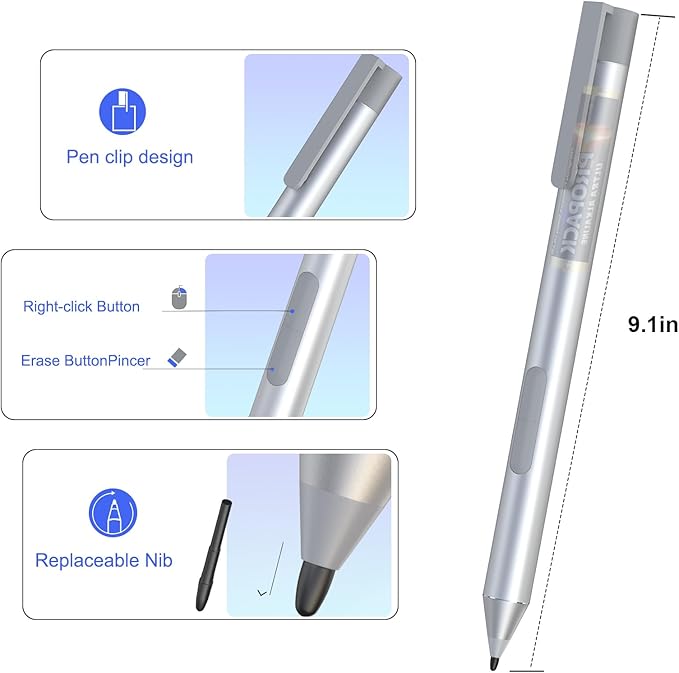 Stylus Pen for HP EliteBook x360 G6/G5/G4/G3/G2 HP Elite x2 G4/1013 G3/1012 G2/1012 G1 HP ProBook G1/G2 HP Pavilion x2 12-b0xx/b1xx HP Spectre x2 12-a0xx AES 1.0 Aactive PencilSilver