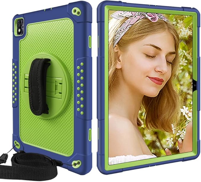 Mignova for TCL Tab Pro 5G/TCL TABMAX 10.36 inch FHD Tablet Case Built in Stand Shoulder Hand Strap Shockproof Armor Kids Friendly Case for Nokia T20/T21/Vastking KingPad M10 10.36 inch(Navy+Green)