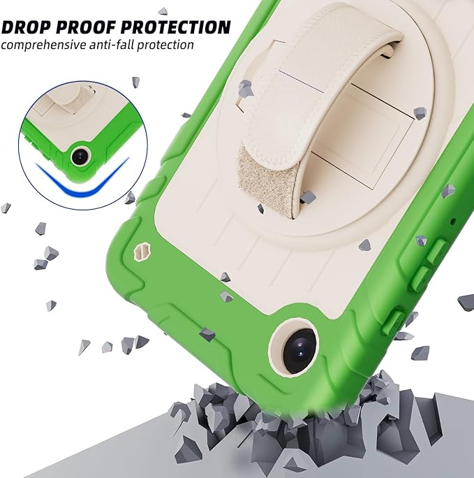 Case for Samsung Galaxy Tab A9 Case 8.7 Inch 2023 with 360 Rotating Hand Strap &amp Shoulder StrapProtective Case for Galaxy Tab A9 8.7 Tablet SM-X110/X115/X117 (Green+White)
