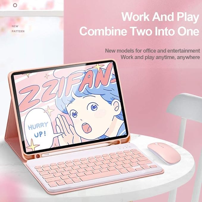 Galaxy Tab A7 Lite 8.7 Inch Case with Keyboard and Mouse Combo Detachable Magnetic Keyboard+Mouse+Slim Cover for Samsung Tab A7 Lite 8.7 Model (SM-T220/T225/T227) (Pink)