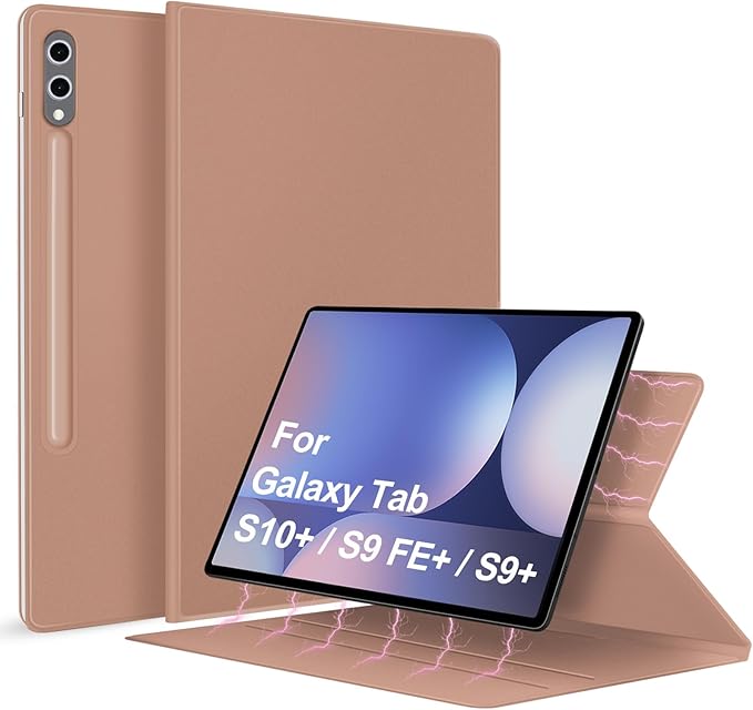 DUNNO Magnetic Case Cover for Samsung Galaxy Tab S10+ Plus 12.4-Inch 2024 / S9+ / S9 FE+ 12.4-Inch 2023 With S-Pen Holder Slim Lightweight Folio Tablet Case Auto Wake/Sleep (Rose Gold)