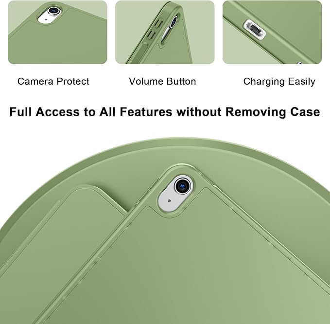 Case for iPad (A16) 11 Inch 2025/iPad 10th Generation 10.9 Inch 2022 Slim Trifold Stand Protective Cover with Pencil Holder and Soft TPU BackSupport Auto Sleep/Wake (Olive Green)