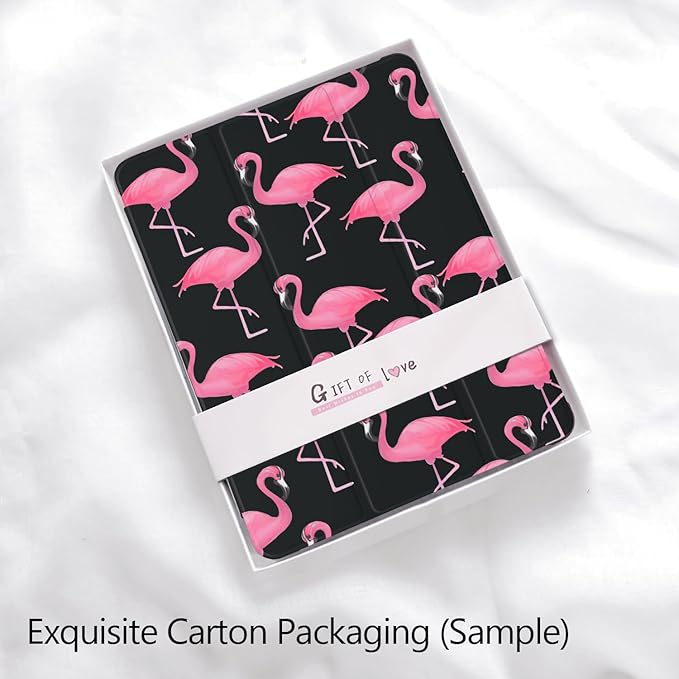 Cute Kawaii Flamingo for iPad 5th/6th Generation Case with Pencil Holder Auto Sleep/Wake Black Leather Soft TPU Back Cover for iPad 9.7 Inch