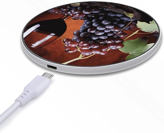 Red Wine Grapes Wireless Charger Fast Wireless Charging Pad with USB Cable 10W Anti-Slip Magnetic Wireless Charger Portable Slim Charger Puck Travel Charging Station