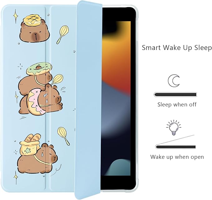 Cute Kawaii Capybara for iPad Pro 11 Inch Case (M5/M4) 2025/2024 with Pencil Holder Auto Sleep/Wake Blue Leather Soft TPU Back Cover