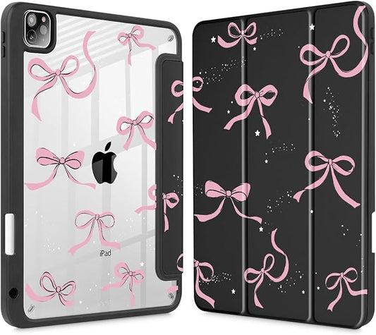 May Chen for iPad Pro 11 inch M2 4th Generation 2022 iPad Pro 11 3rd/2nd/1st Gen Case with Transparent Shockproof Back Cover [Built-in Pencil Holder Auto Sleep/Wake Black Stars Bow