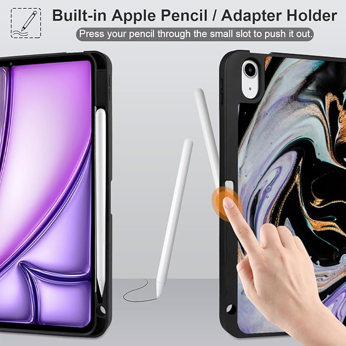 DONGKE for iPad Air 11 Inch Case M4 2026 / M3 2025 / M2 2024 &amp iPad Air 5th 2022 / 4th Gen 2020 10.9 Inch Ultra Thin Soft TPU Back Cover with Pencil Holder Support Auto Wake/Sleep Black Marble