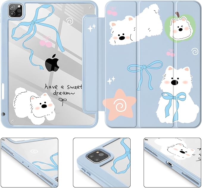 May Chen for iPad Pro 11 inch M2 4th Generation 2022 iPad Pro 11 3rd/2nd/1st Gen Case with Transparent Shockproof Back Cover [Built-in Pencil Holder Auto Sleep/Wake Cute Puppy
