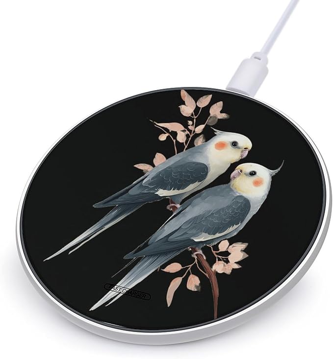 Two Cockatiels Bird Fast Portable Charger 10W Funny Graphic Phone Charging Pad with USB Cable