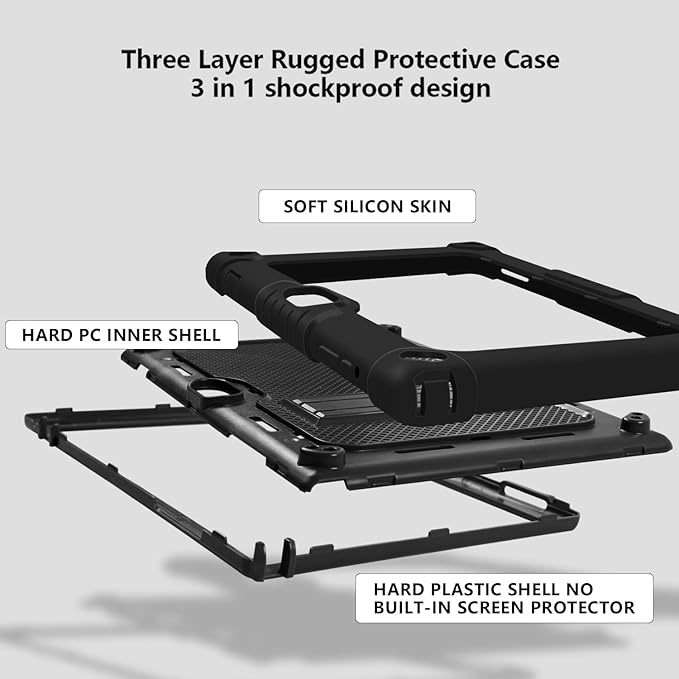 for Vankyo MatrixPad S10 Tab Case YQSAVIOR CUPEISI Coopers YQ10S VIVIMAGE A10 A38 BYANDBY BYYQ10S 10.1 Case Built in Kickstand Shoulder Strap Shell with Screen Protector (Black+Black/1 Pcs)