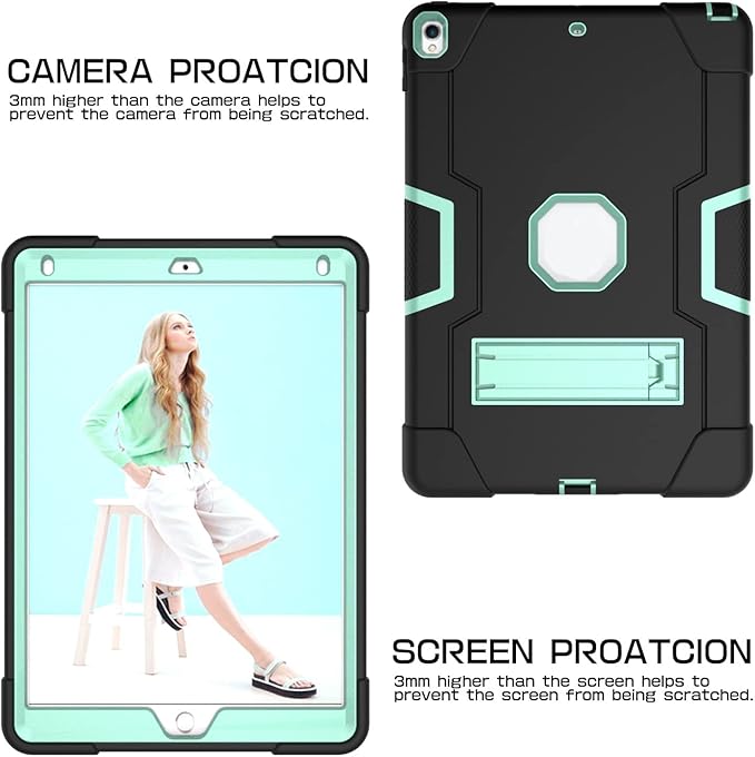 Jaorty 3 in 1 Hybrid Case for iPad Air 3 10.5 &amp iPad Pro 10.5 - Heavy Duty Rugged Stand Shockproof Anti-Slip Anti-Scratch - Black/Green