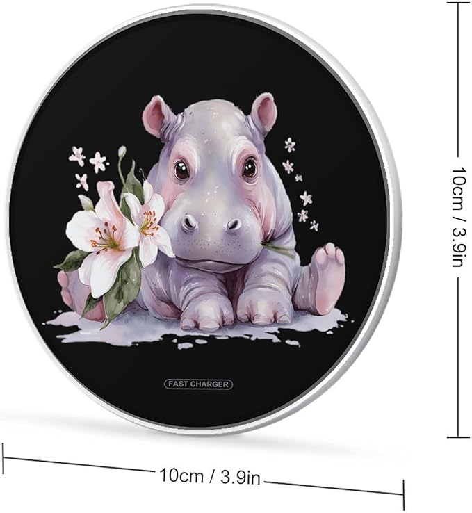 Hippopotamus Lilies Flower Fast Portable Charger 10W Funny Graphic Phone Charging Pad with USB Cable
