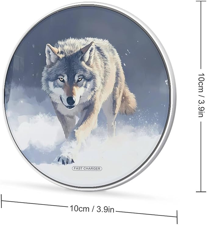 Gray Wolf Walking Through Snowy Phone Charger Magnetic Charging Pad Anti-Slip with USB Cable