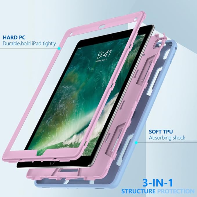 Case for iPad Pro 12.9 Case 2017/2015 (Old Model1st &amp 2nd Gen) Puxicu Heavy Duty Rugged Protective Cover for iPad Pro 12.9 (Model: A1584 A1652 A1670 A1671) Blue &amp Pink