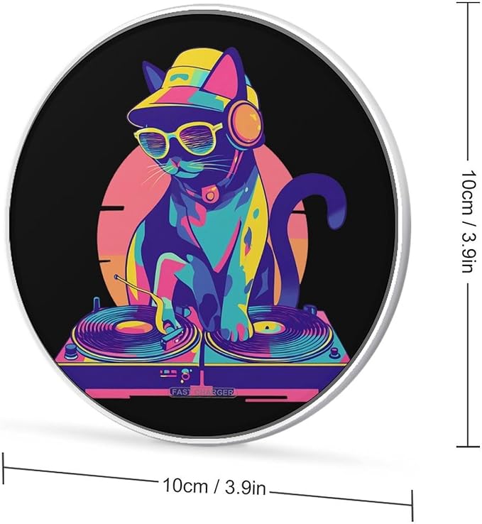 DJ Cat Vintage Neon Phone Charger Magnetic Charging Pad Anti-Slip with USB Cable