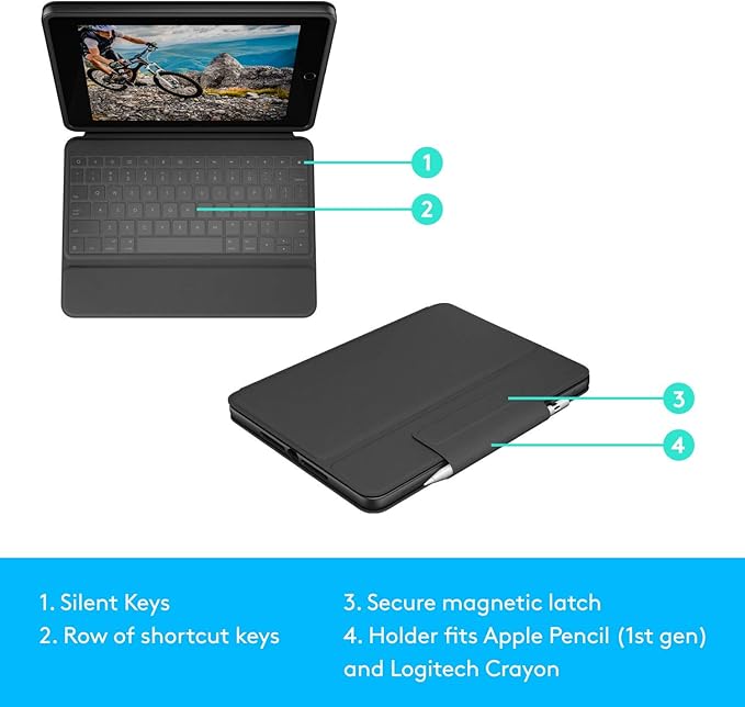 Logitech Rugged Folio - iPad (7th 8th &amp 9th Generation) Protective Keyboard Case with Smart Connector and Durable Spill-Proof Keyboard Black 7.4 x 0.9 x 10.2