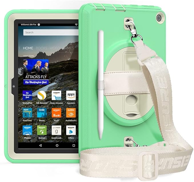 New Kindle Fire HD 8/8 Plus Tablet Case with 360 Degree Swivel Stand Carrying Strap Children's Ebook Cover