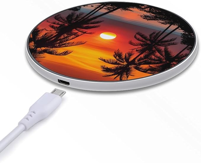 Beach Sunset Palm Tree Landscape Wireless Charger Anti-Slip Wireless Charging Pad Slim Charger Mat for Men Women