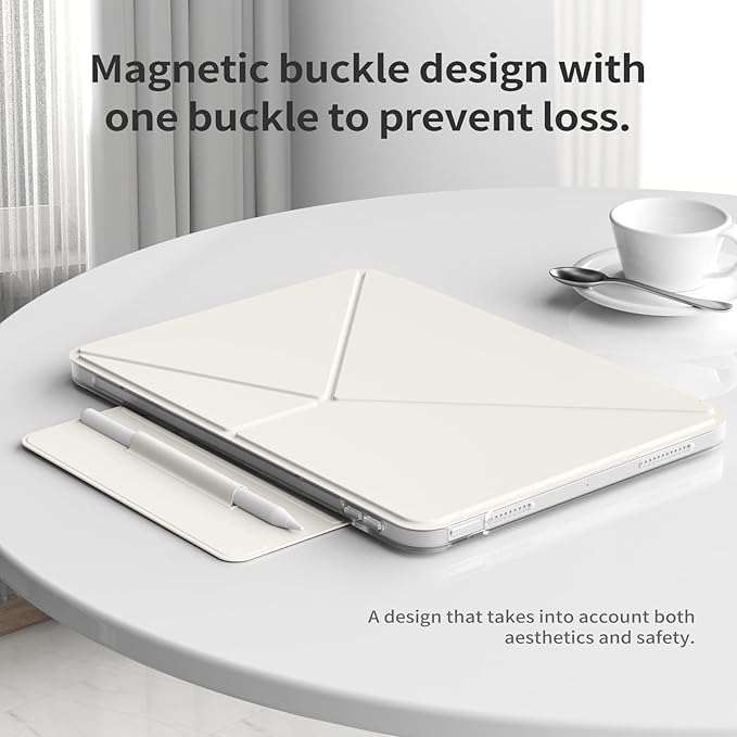 kenke Case for iPad Air 11 Inch M4/M3/M2 (2026/2025/2024) iPad Air 5th/4th Generation 10.9 Inch (2022/2020) with Clasp Slim Multi Angle Stand Cover with Pencil Holder Magnetic Back Cream White