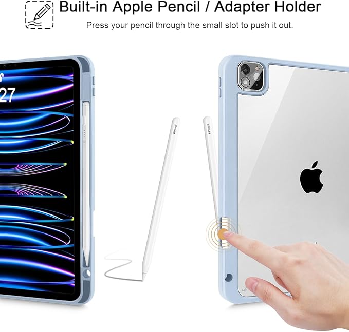 Tuiklol for iPad Pro 11 Inch Case M2 2022 Gen 4th -Built-in Pencil Holder Shockproof Cover Clear Transparent Back Shell Fit for iPad 11’’ 2021 2020 2018 Gen 3rd/2nd/1st for KidPatchwork Floral