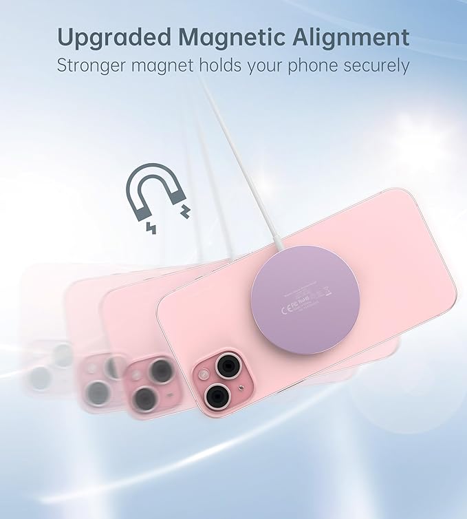 Magnetic Wireless Charger for iPhone 17/16/15/14/13/12 - Mag Charger+20W USB C Adapter Fast Wireless Charging Stand/Pad with 5ft Cable for iPhone 17/16/15/14/13/12 Pro Max Plus Mini 17 Air Pink