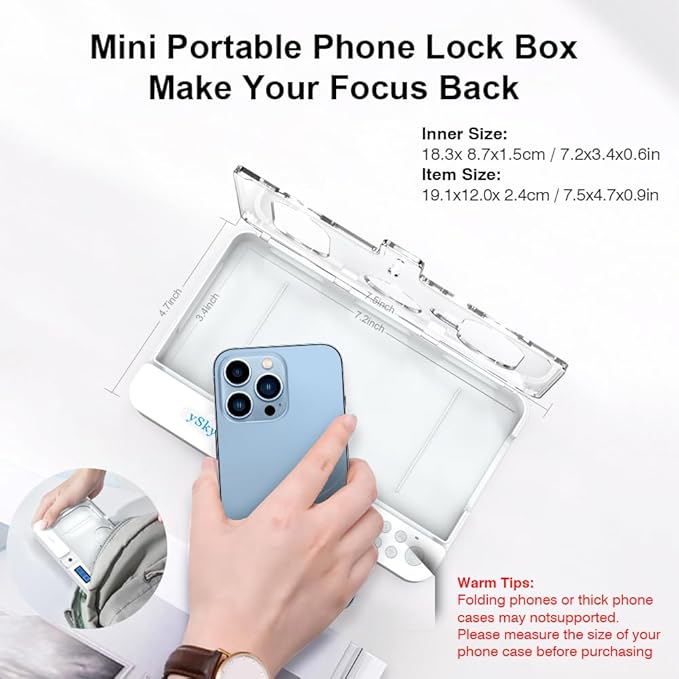 ySky Portable Phone Lock Box with Timer for iPhone and Android Phones Self-Control Timed Phone Jail Locker to Help KidsStudents Adults Focus Back Unplug from Phones Boost Your Mental Wellness