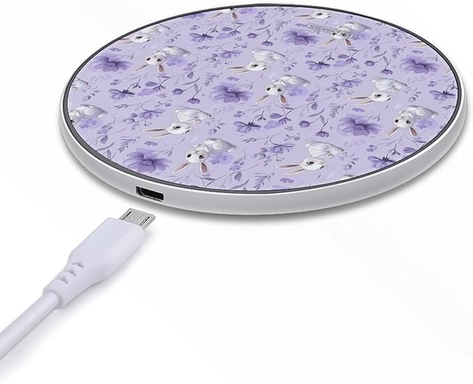 Cute Bunny Floral Wireless Charger Anti-Slip Wireless Charging Pad Slim Charger Mat for Men Women