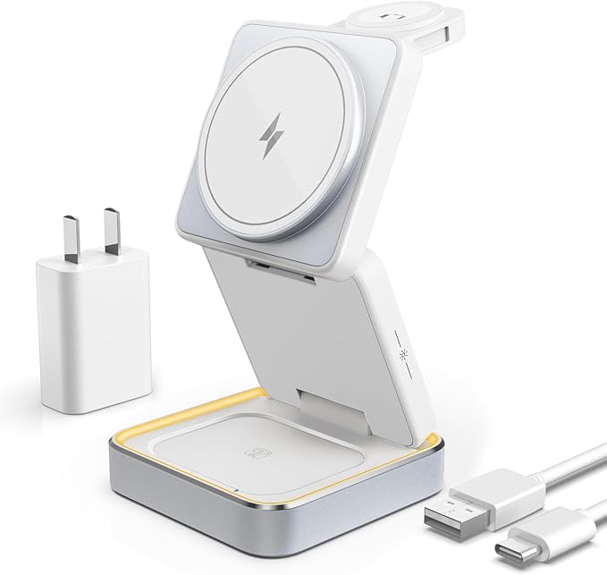 【2025 Upgrade】 3 in 1 Wireless Charging Station for iPhone 16/15/14 Series 3 in 1 Charger for Apple iWatch Wireless Charging Station for AirPods 4 3 Pro Charging Dock 1.5M USB White
