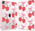 Mektron Case for iPad Pro 11 inch (4th 3rd 2nd &amp 1st Gen) 2022 2021 2020 2018 Buit in Pencil Holder with Shockproof Cover Clear Shell + Trifold Stand + Auto Wake/Sleep Cherries Bows C353