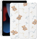 Cute Kawaii Bear Bow for iPad 5th/6th Generation Case with Pencil Holder Auto Sleep/Wake White Leather Soft TPU Back Cover for iPad 9.7 Inch