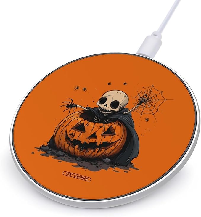 Halloween Costume Pumpkin Skeleton Wireless Charger Anti-Slip Wireless Charging Pad Slim Charger Mat for Men Women