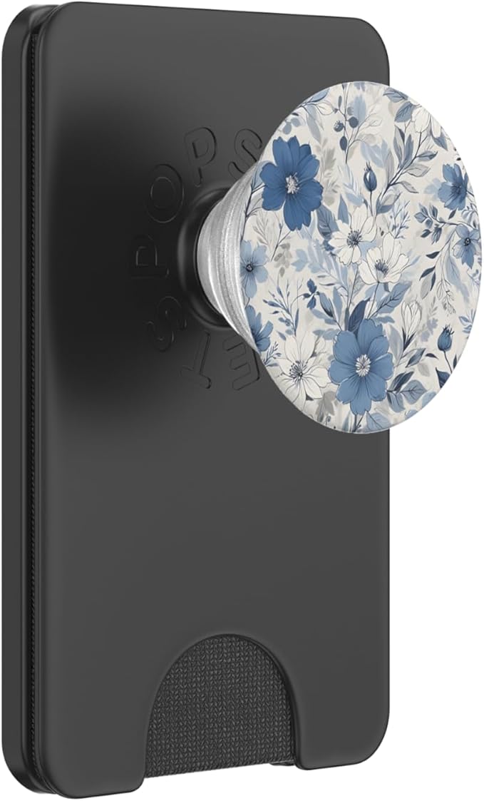 White Blue Floral Pattern PopSockets PopWallet for MagSafe