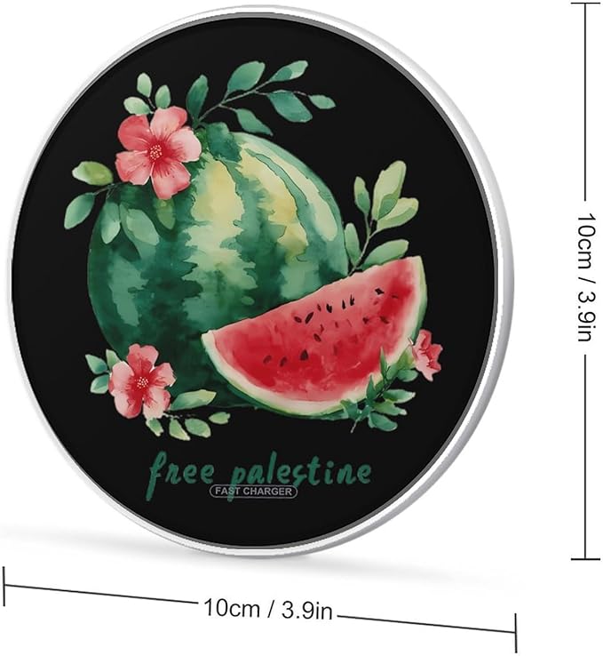 Free Palestine Watermelon Fast Portable Charger 10W Funny Graphic Phone Charging Pad with USB Cable