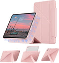KENKE Magnetic Detachable Case for iPad A16 11th/10th Generation (11/10.9-Inch 2025/2022) with Pencil Holder 3+Y-Stand Removable 360° Rotating Clear Cover with Transparent Hard Back Pink