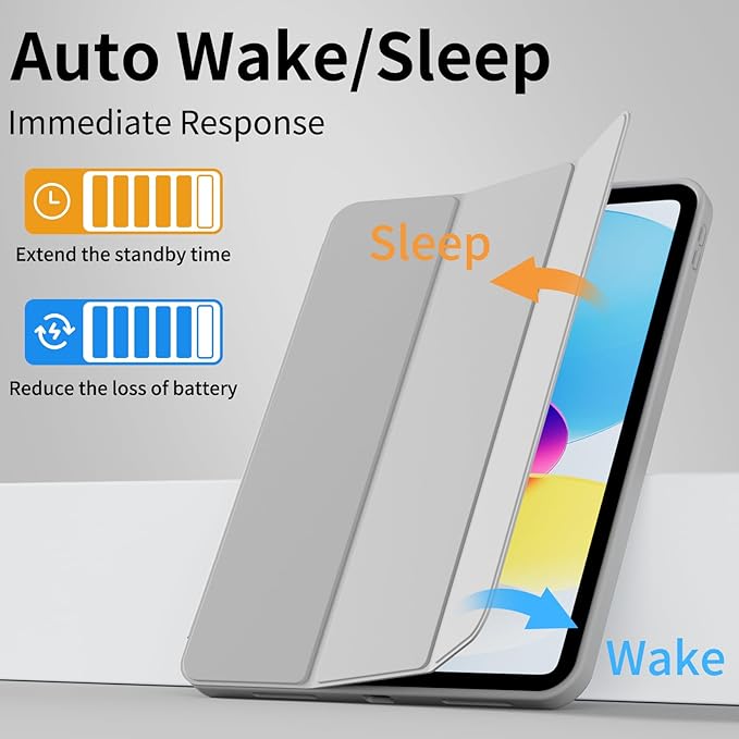 for iPad (A16) 11th Generation Case 11 Inch 2025 for iPad 10th Generation Case 10.9 Inch 2022 with Pencil Holder Smart Trifold Stand Slim Protective Cover Auto Wake/Sleep Gray