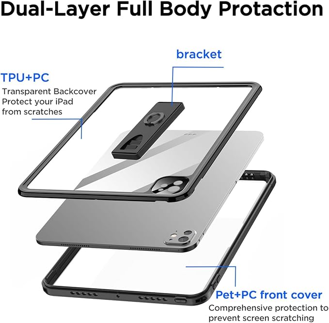 AICase for iPad Pro 13 Inch Waterproof Case M4 2024 7th Generation [Built-in Screen Protector&ampStand] Full-Body Rugged Shockproof Drop Proof Protective Cover for iPad Pro 13 Inch M4 2024 7th Gen