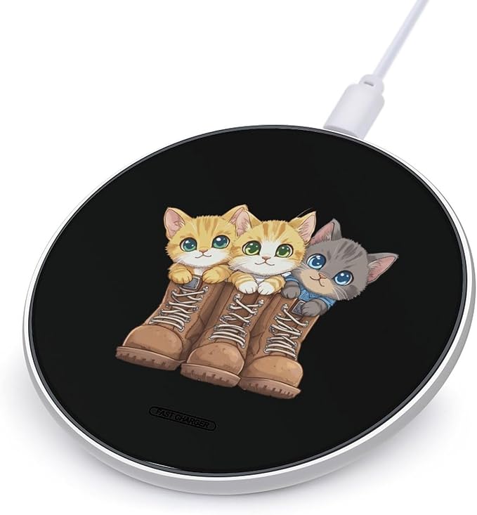 Kittens and Combat Boots Wireless Charger Anti-Slip Wireless Charging Pad Slim Charger Mat for Men Women