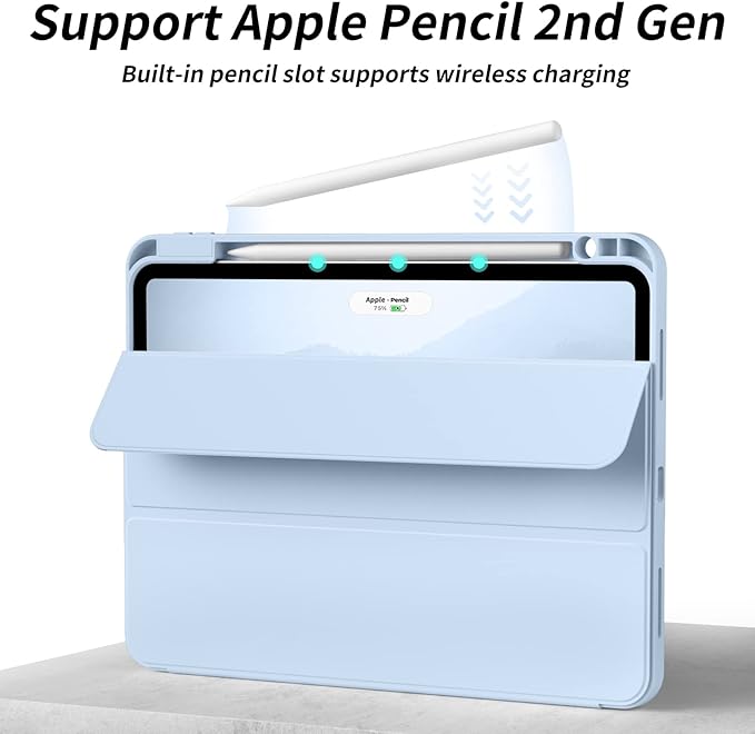Aoub New iPad Pro 12.9 Case 6th Generation 2022 / 5th Gen 2021/ 4th Gen 2020 with Built-in Pencil Holder Auto Wake/Sleep Slim Stand Soft Back Shell Smart Cover for iPad Pro 12.9 Inch Sky Blue