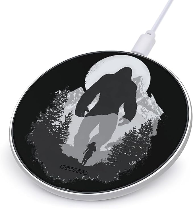 Bigfoot and Woman Running Away Phone Charger Magnetic Charging Pad Anti-Slip with USB Cable