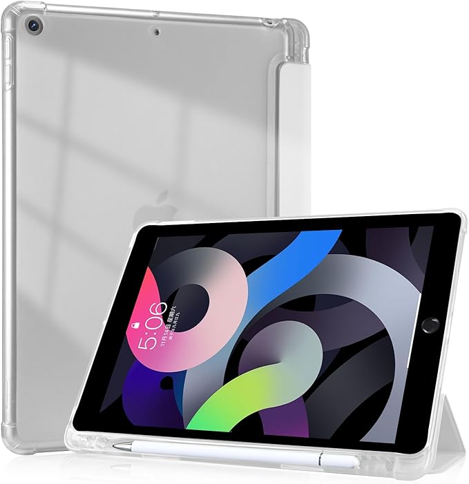 JOYLAND Retro Art Daisy Words Pattern Case for iPad Mini 7th(A17 Pro) 2024 / Mini 6th Generation 8.3 2021Pencil Holder &amp Clear Transparent Back &amp Trifold Smart Pad White Cover Scratchproof C
