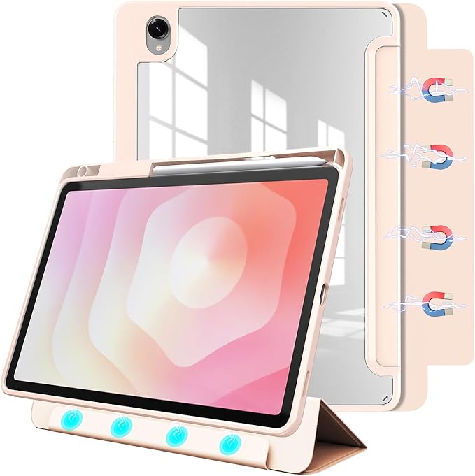 for Samsung Galaxy Tab S11 Tablet CaseMagnetic Split Acrylic Case with Pen SlotPU Leather MaterialDetachable StandSlim Protective Cover for S11ShockproofLightweight[Rose Gold]
