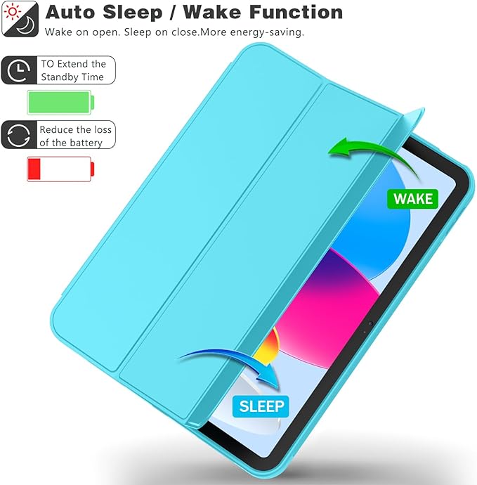 Case for iPad (A16) 11 Inch 2025/iPad 10th Generation 10.9 Inch 2022 Slim Trifold Stand Protective Cover with Pencil Holder and Soft TPU BackSupport Auto Sleep/Wake (Cyan)
