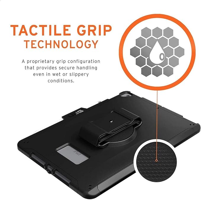 URBAN ARMOR GEAR UAG Designed for iPad 10.2 Case Black 9th Generation 2021 &amp 8th Gen 2020 w/Hand Strap Thin Slim Durable Protective Cover w/Pencil Holder &amp Asset Tag Window Scout Series