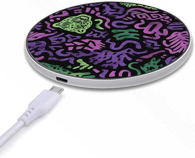 Neon Animal Graffiti Fast Portable Charger 10W Funny Graphic Phone Charging Pad with USB Cable